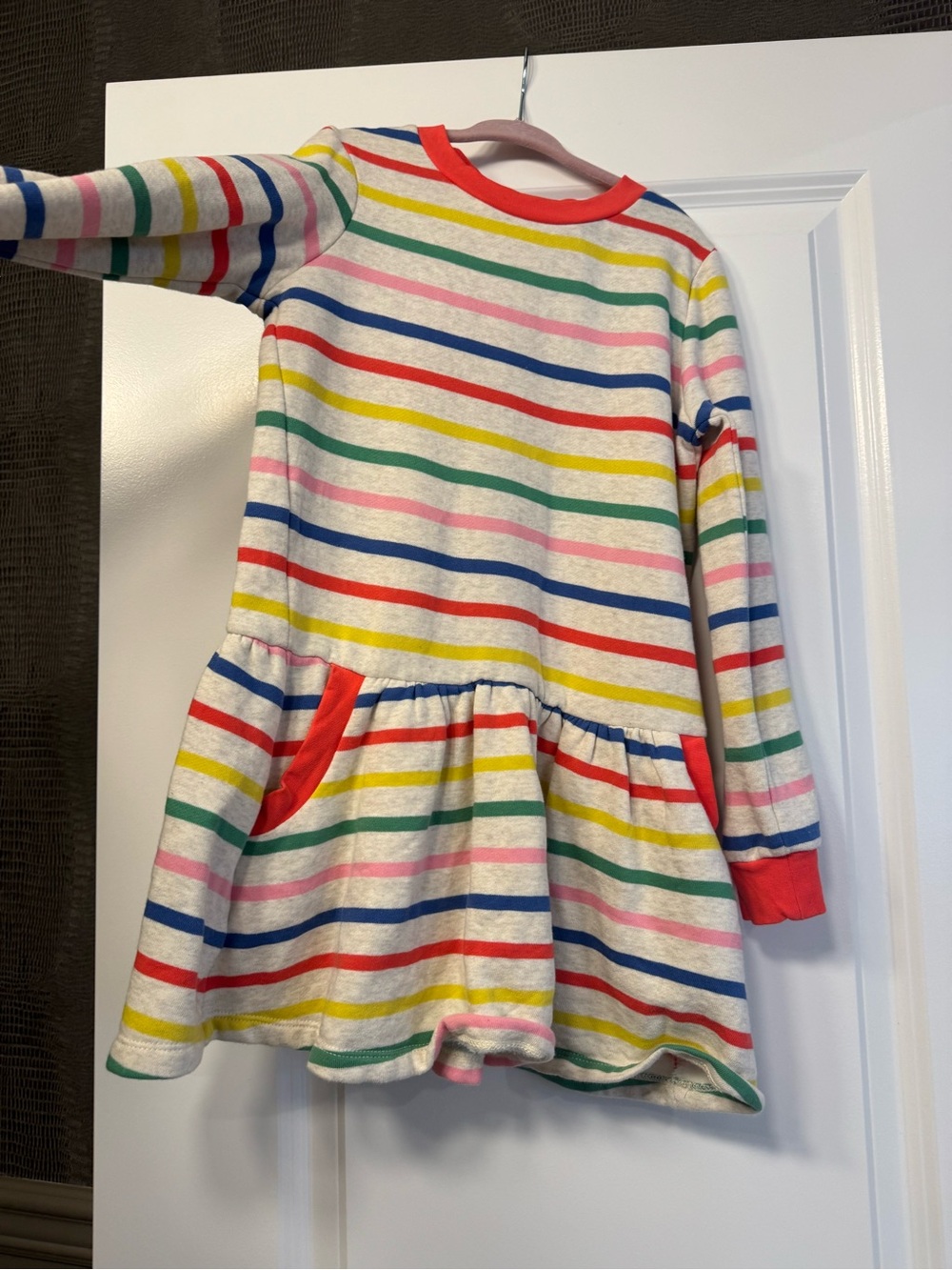 Mini Boden Multicolor Stripe sweatshirt dress with pockets